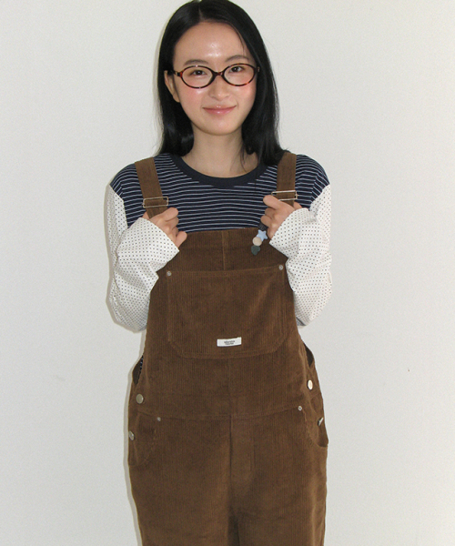 BACK HEART POCKET CORDUROY OVERALLS BROWN