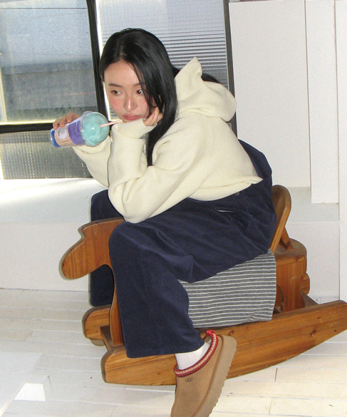 BACK HEART POCKET CORDUROY OVERALLS NAVY