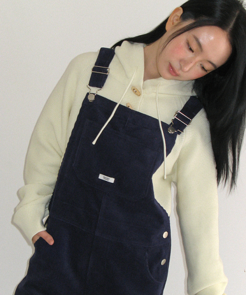BACK HEART POCKET CORDUROY OVERALLS NAVY