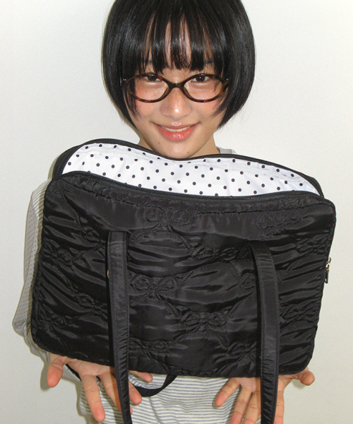 RIBBON QUILTING LAPTOP BAG BLACK