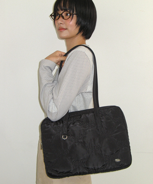 RIBBON QUILTING LAPTOP BAG BLACK