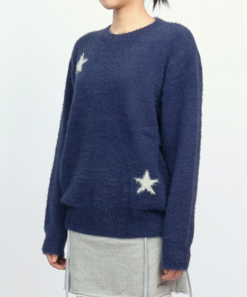 Stars Shaggy Sweater - Navy