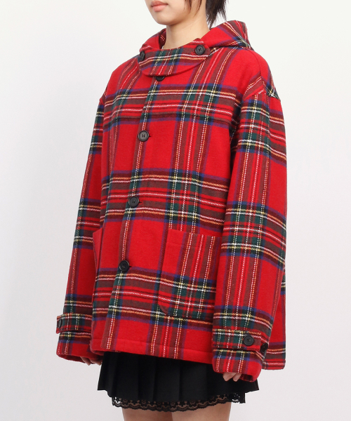 Tartan Hooded Coat - Red
