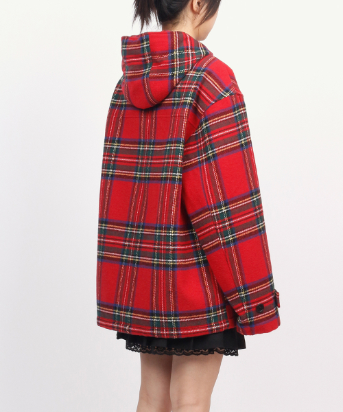 Tartan Hooded Coat - Red