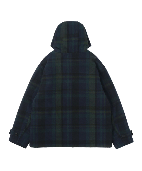Tartan Hooded Coat - Navy