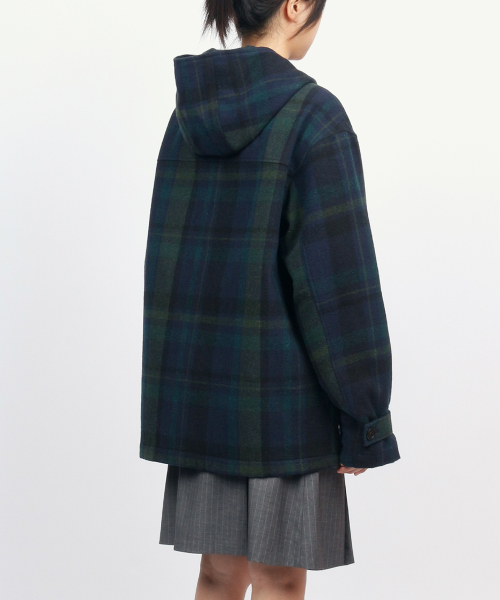 Tartan Hooded Coat - Navy
