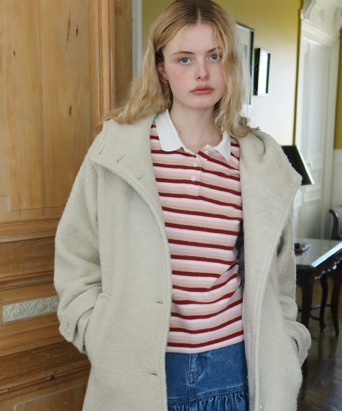 Loose-Fit Hoodie Wool Half Coat (Light Green)