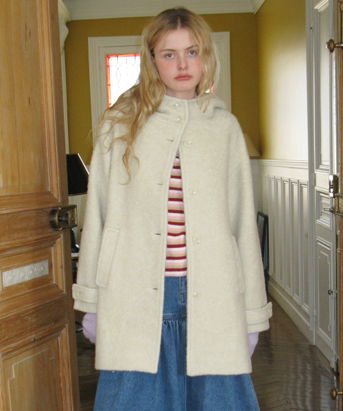 Loose-Fit Hoodie Wool Half Coat (Light Green)