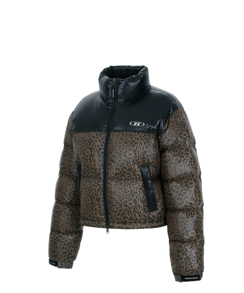 W SILVER B GLOSSY CROP PUFFER DOWN [LEOPARD]