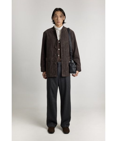 Corduroy Stand Collar Jacket - Dark Brown