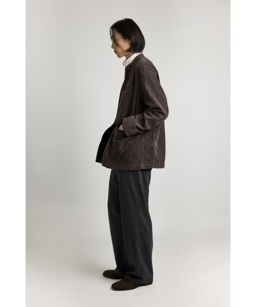 Corduroy Stand Collar Jacket - Dark Brown