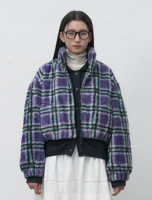 Флисовый бомбер в клетку [PURPLE] / WBE4L07531