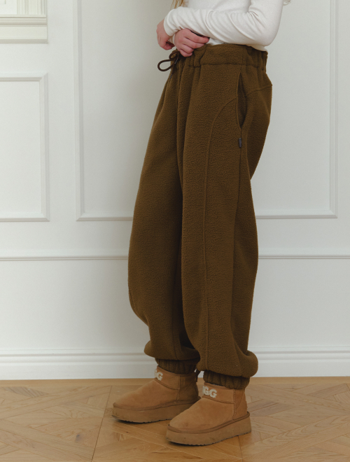 Boucle Wide Jogger Pants - brown