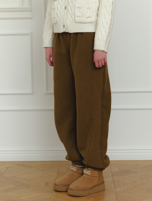 Boucle Wide Jogger Pants - brown