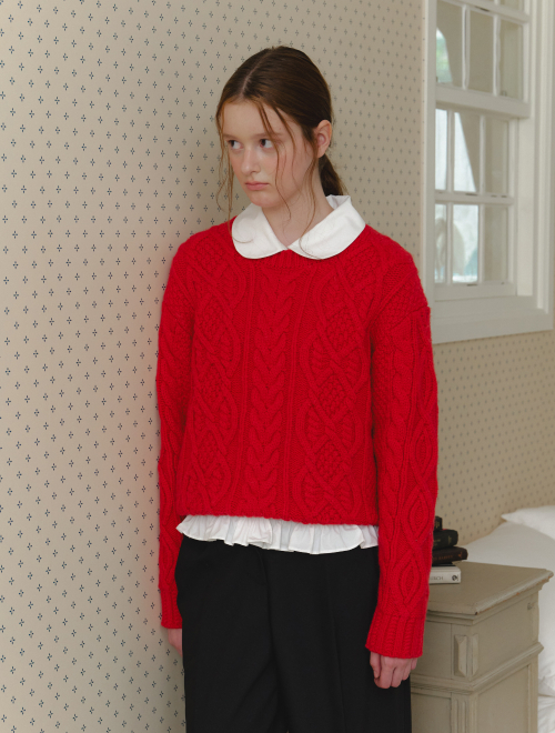 Alpaca twist cable knit sweater - red