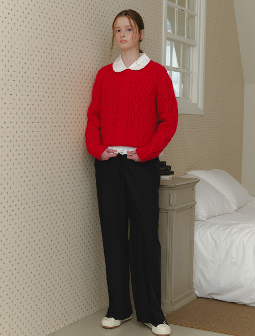 Alpaca twist cable knit sweater - red