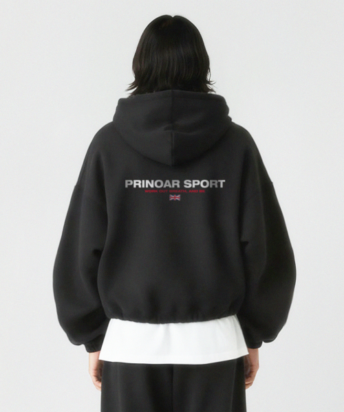 SPORT STRING OVERSIZE HOODED ZIP UP - BLACK