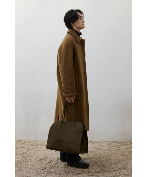 Leather Trim Mac Coat - Camel