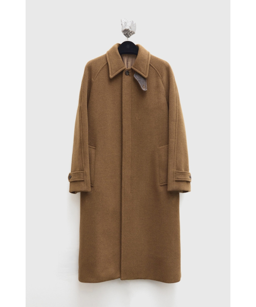 Leather Trim Mac Coat - Camel