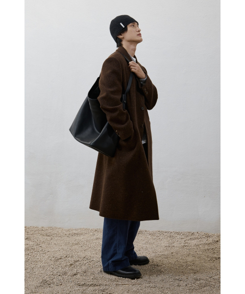Leather Trim Chesterfield Coat - Herringbone Brown