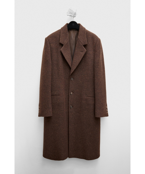Leather Trim Chesterfield Coat - Herringbone Brown
