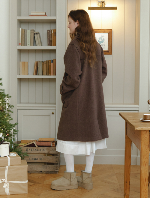 Soft cashmere herringbone coat - brown