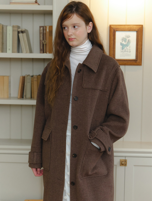 Soft cashmere herringbone coat - brown
