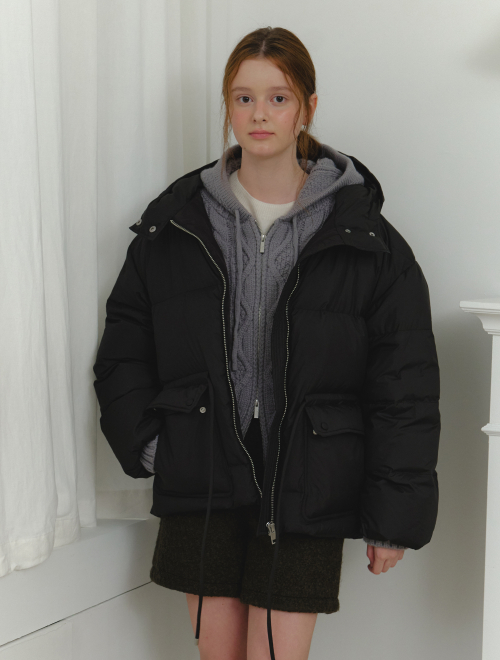 Cloud hooded puffer duck down padding - black