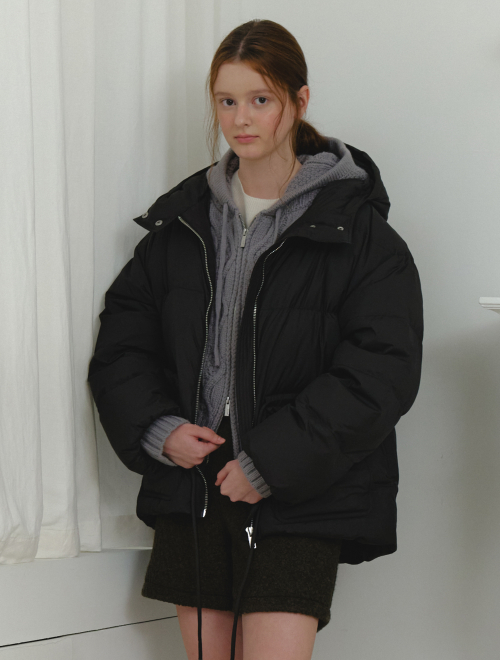 Cloud hooded puffer duck down padding - black