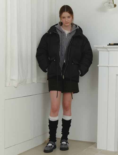 Cloud hooded puffer duck down padding - black
