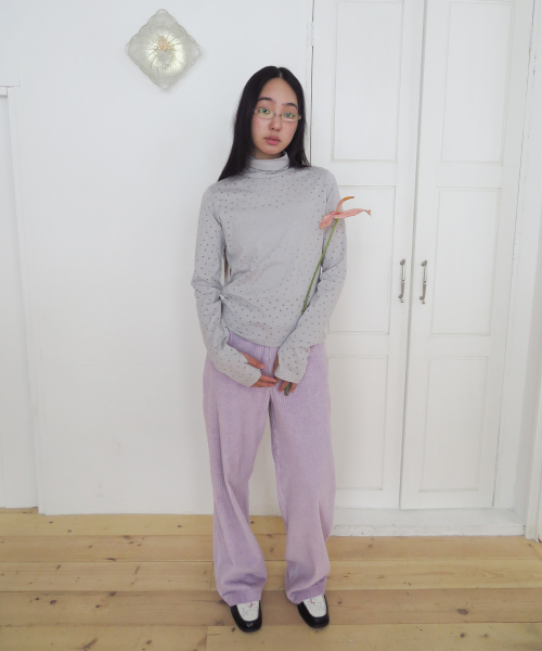 Sheer Dotted Turtleneck, Grey