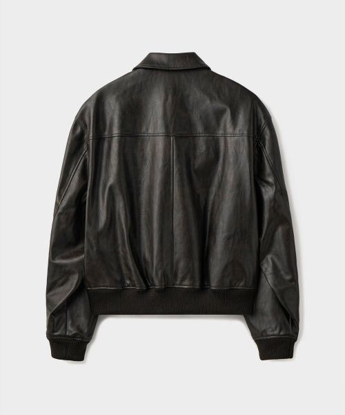 FAKE LEATHER SINGLE JACKET [DARK BROWN]