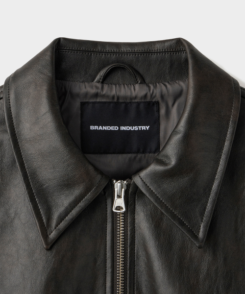 FAKE LEATHER SINGLE JACKET [DARK BROWN]