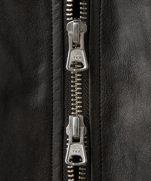 FAKE LEATHER SINGLE JACKET [DARK BROWN]