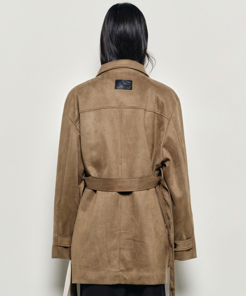 SUEDE BELTED HALF COAT_CARMEL