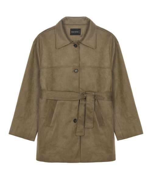 SUEDE BELTED HALF COAT_CARMEL
