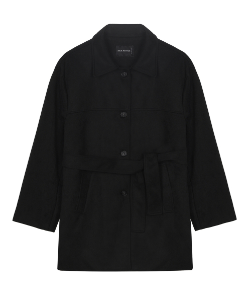 SUEDE BELTED HALF COAT_BLACK