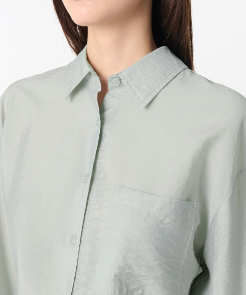 Womens Oversized Crinkle Silky Shirt [Mint Gray] thumbnail 4