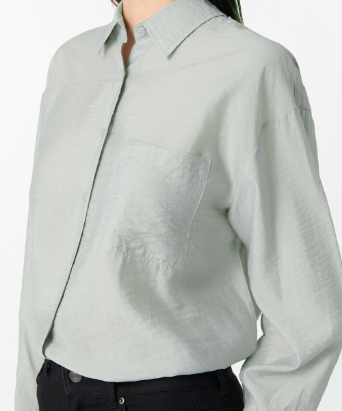 Womens Oversized Crinkle Silky Shirt [Mint Gray] thumbnail 5