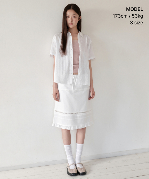 Womens Vertical Lace короткий рукав рубашка [White]