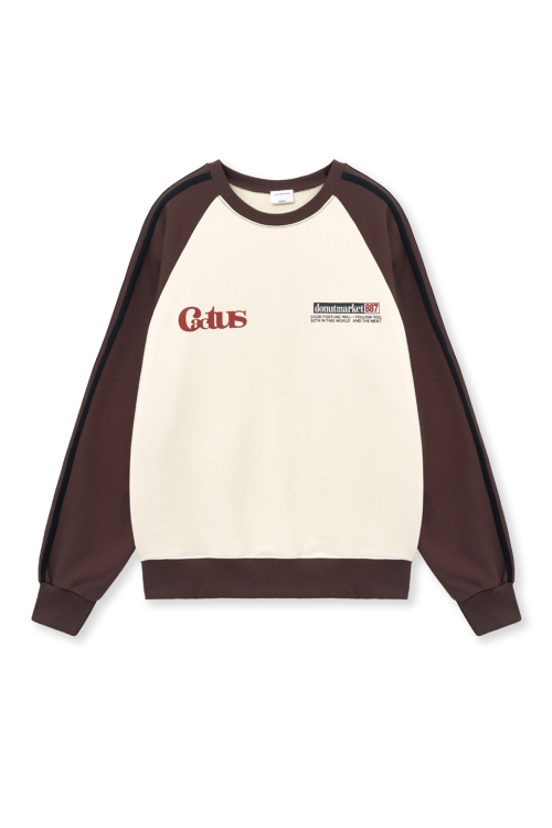 Graphic Raglan Track Line Sweatshirt-коричневый