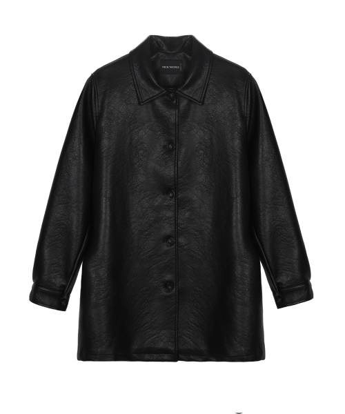 VINTAGE TEXTURED LEATHER BELTED COAT_BLACK