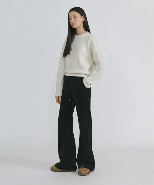 флис Lined Bootcut Banding Pants_BLACK