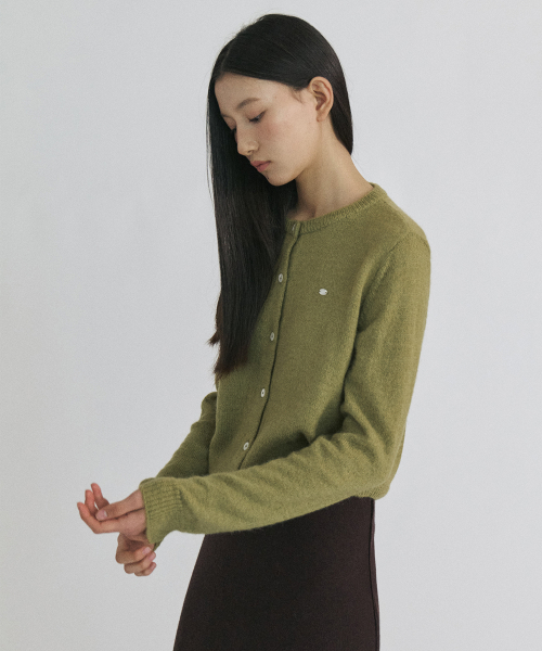 Kid Mohair Round Crop Cardigan_OLIVE