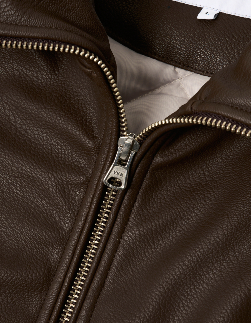 Faux Leather Neck Zip жакет - коричневый