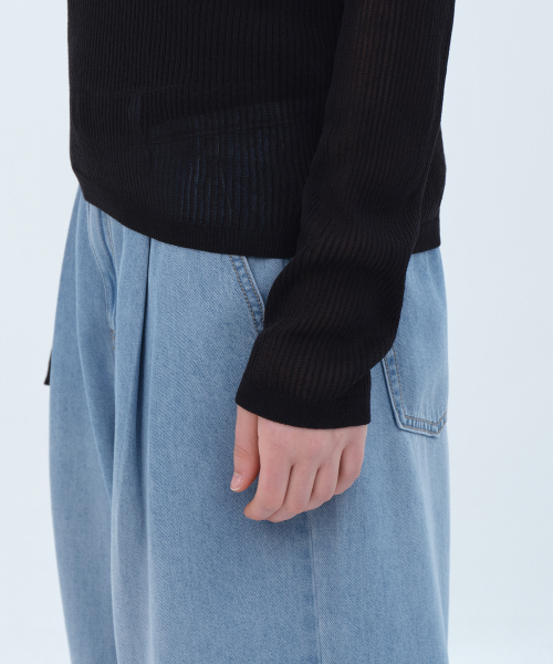 Women's Linen Blend Ribbed Sheer Knit [Black] thumbnail 5