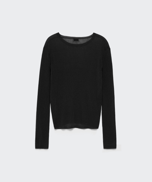 Women's Linen Blend Ribbed Sheer Knit [Black] thumbnail 6