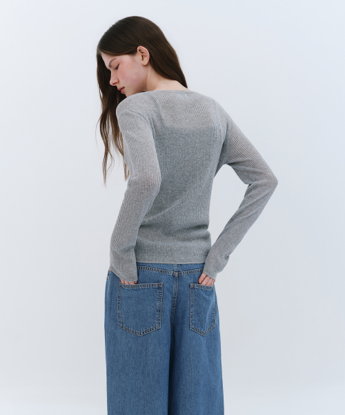 Женский трикотаж из льняного микса с рёбрами, полупрозрачный [Medium Grey]