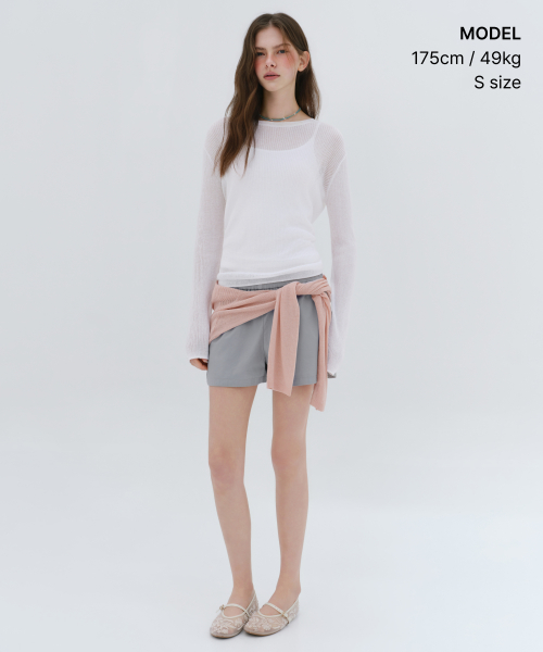 Women's Linen Blend Ribbed Sheer Knit [White] thumbnail 2