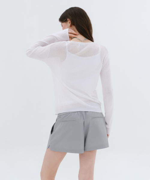 Women's Linen Blend Ribbed Sheer Knit [White] thumbnail 4